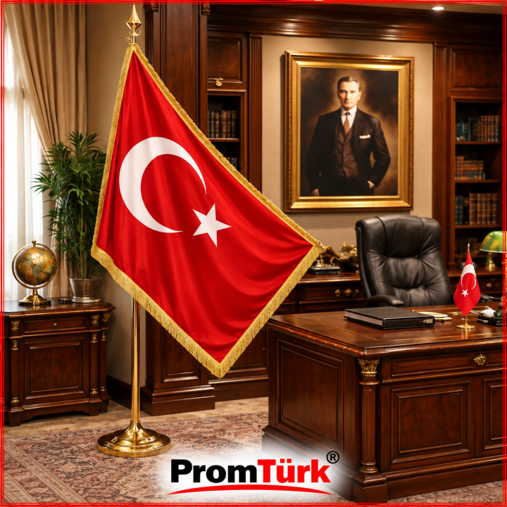 100x150 cm Saten Türk Makam Bayrağı Saçaklı